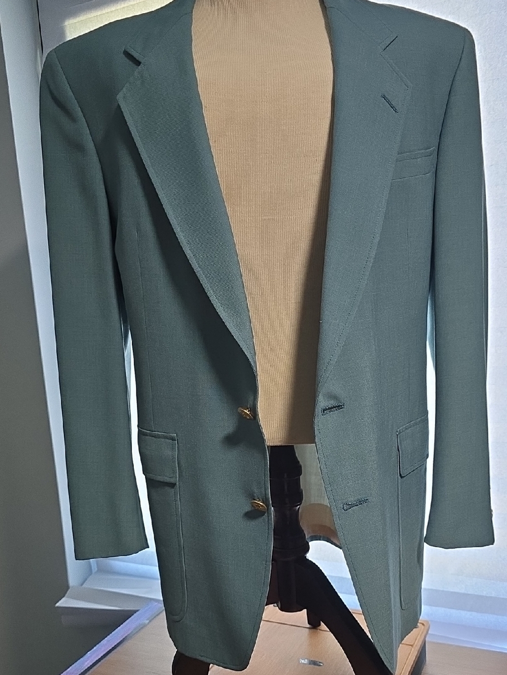 Hart Schaffner Marx Teal Green Single-Breasted Sport Coat with Gold Buttons